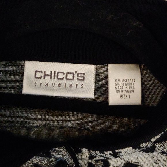 Chices Travelers Black/Gray Leopard Pattern Button Down Slinky Knit Blouse S1 - Picture 8 of 9